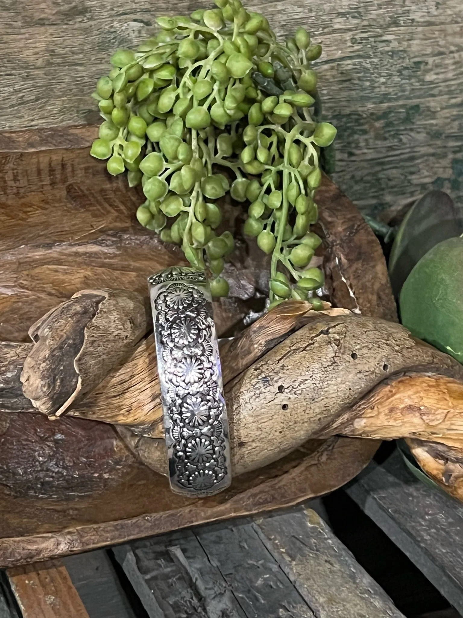 Fredericksburg Floral Silver Bangle Bracelet