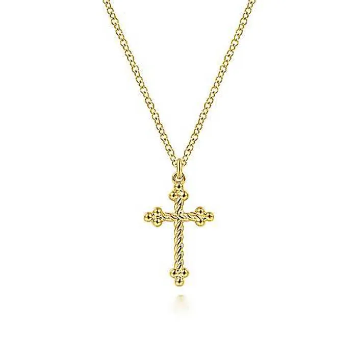 Gabriel & Co. 17" Twisted Rope Cross Pendant Necklace in 14K Yellow Gold