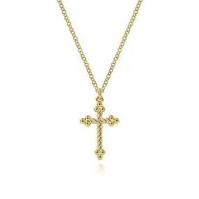 Gabriel & Co. 17" Twisted Rope Cross Pendant Necklace in 14K Yellow Gold