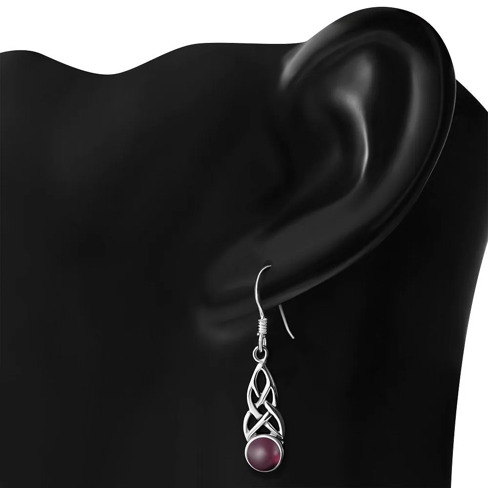 Garnet Stone Celtic Silver Earrings