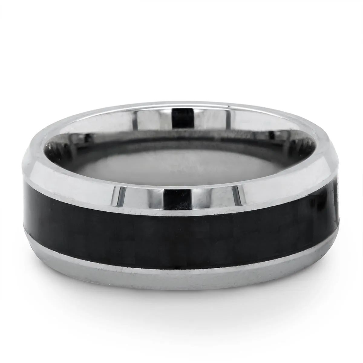 GENTS TUNGSTEN WEDDING RING WITH BLACK CARBON INLAY