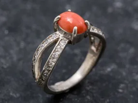 Genuine Coral Ring - Red Orange Ring - Vintage Split Shank Ring