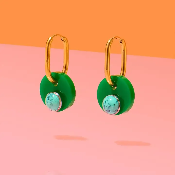 Glam Medallion Hoops | Green