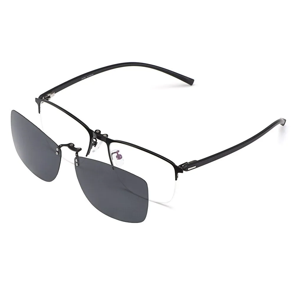 Gmei Full Rim Men's Eyeglasses Clip On Sunglasses Square Titanium Alloy S9341