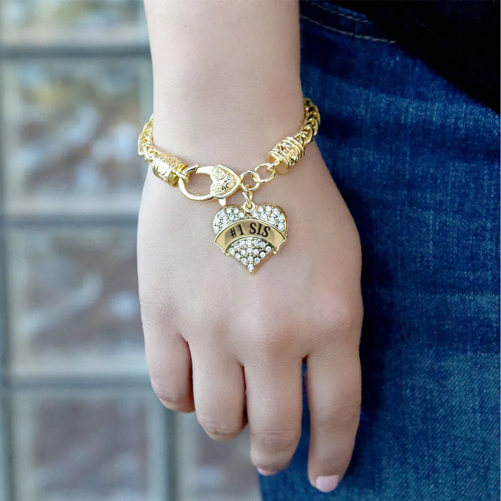 Gold #1 Sis Pave Heart Charm Braided Bracelet