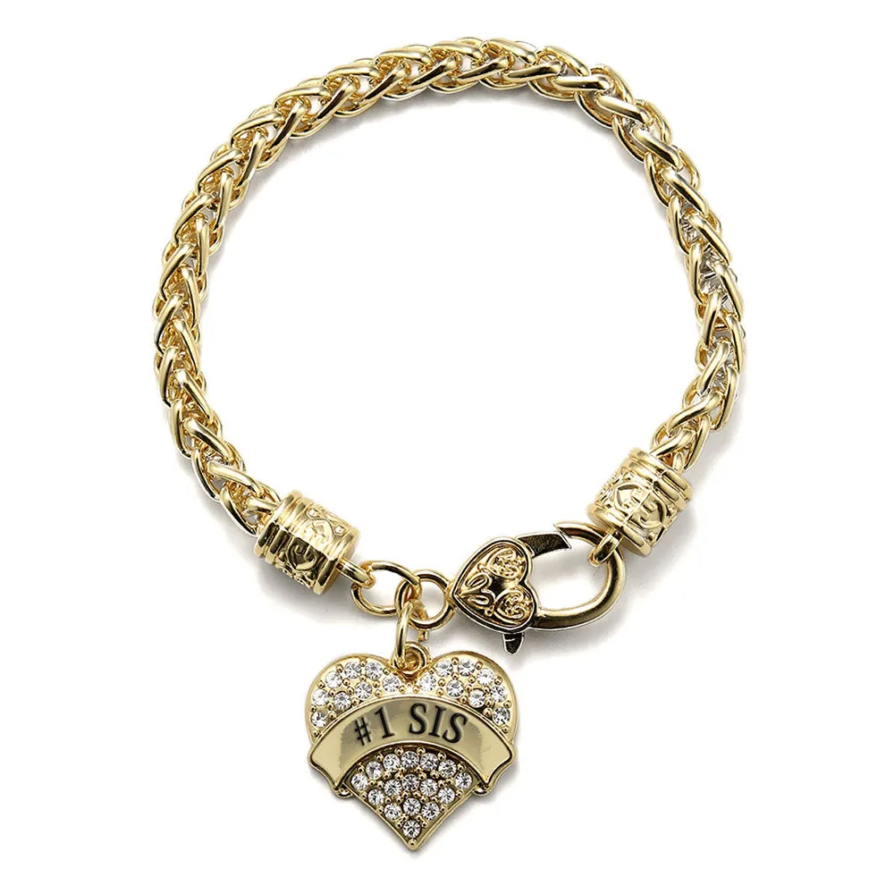 Gold #1 Sis Pave Heart Charm Braided Bracelet