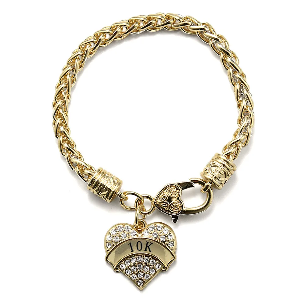 Gold 10k Runner Pave Heart Charm Braided Bracelet