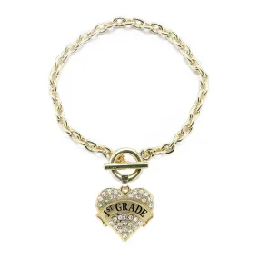 Gold 1st Grade Pave Heart Charm Toggle Bracelet