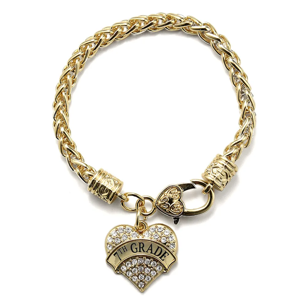 Gold 7th Grade Pave Heart Charm Braided Bracelet