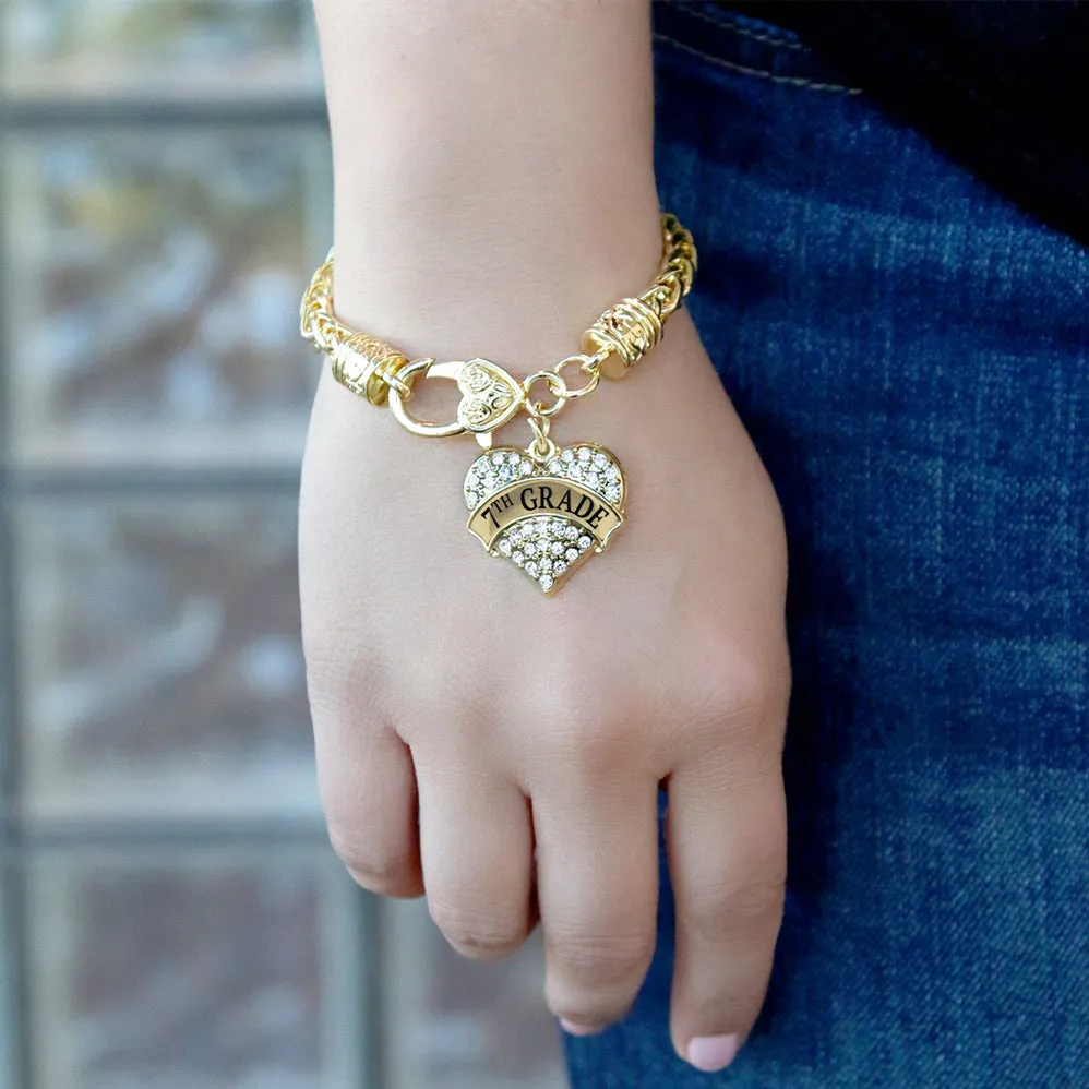 Gold 7th Grade Pave Heart Charm Braided Bracelet