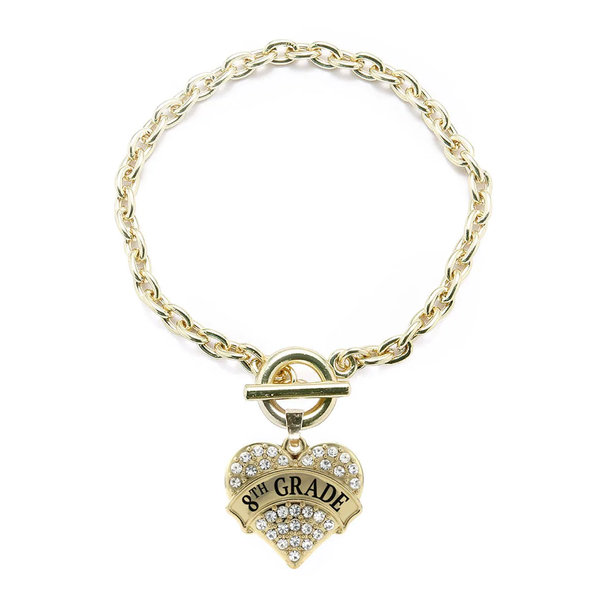 Gold 8th Grade Pave Heart Charm Toggle Bracelet