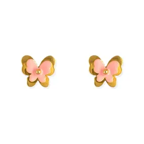 Gold & Coral Pink Butterfly Earrings