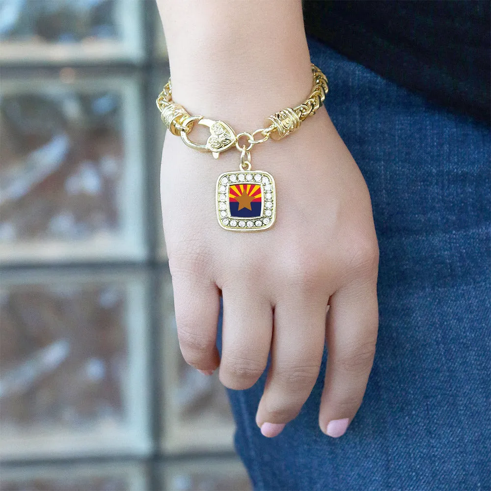 Gold Arizona Flag Square Charm Braided Bracelet