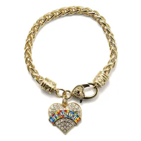 Gold Autism Teacher Pave Heart Charm Braided Bracelet