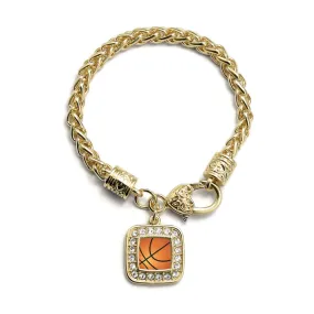 Gold Basketball Square Charm Braided Bracelet