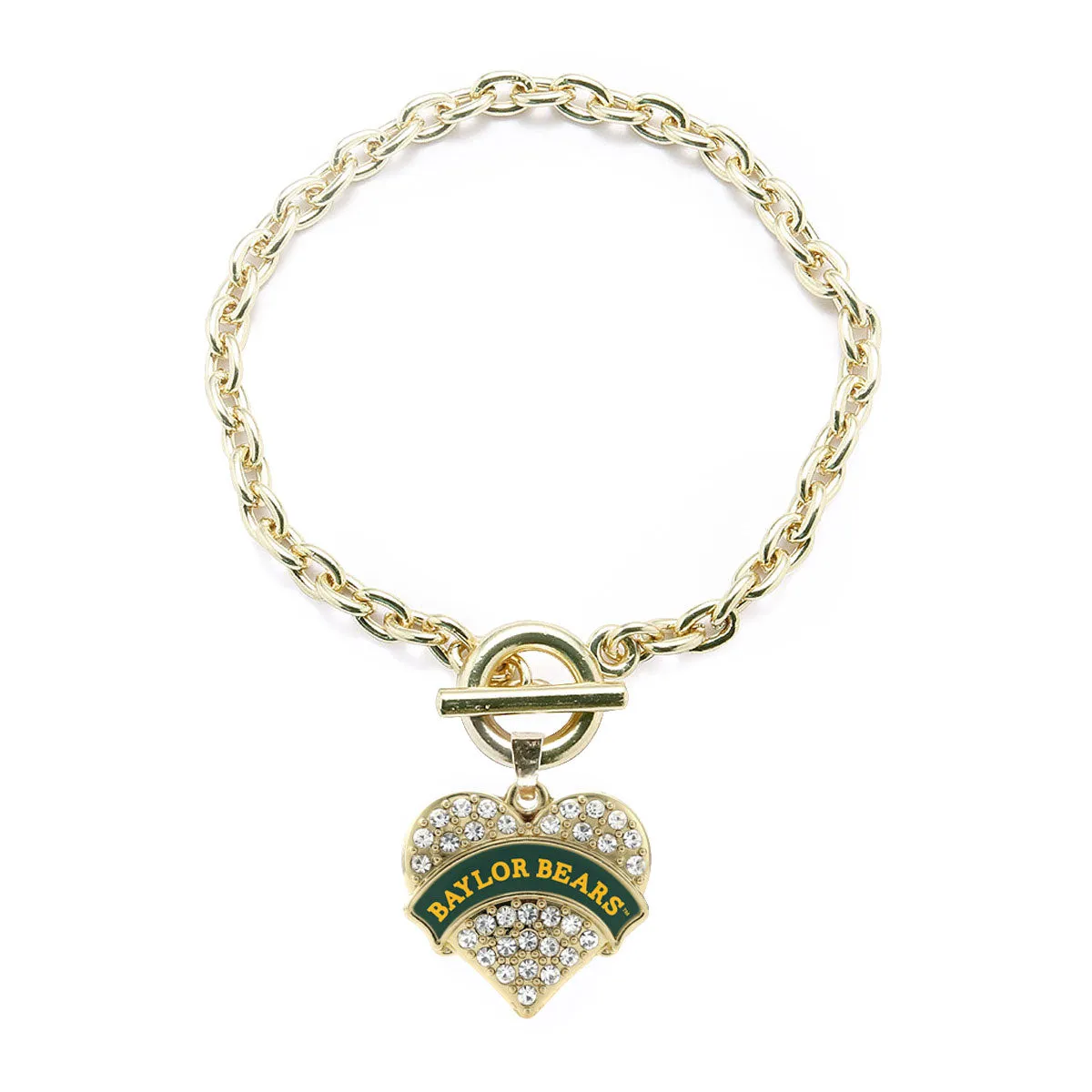 Gold Baylor Bears [NCAA] Pave Heart Charm Toggle Bracelet