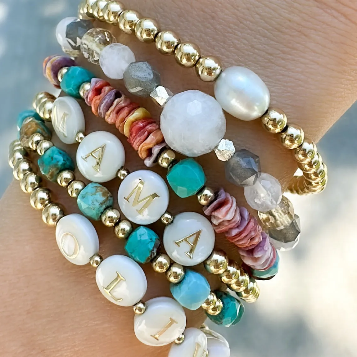 Gold Beaded MAMA Bracelet | Mother of Pearl