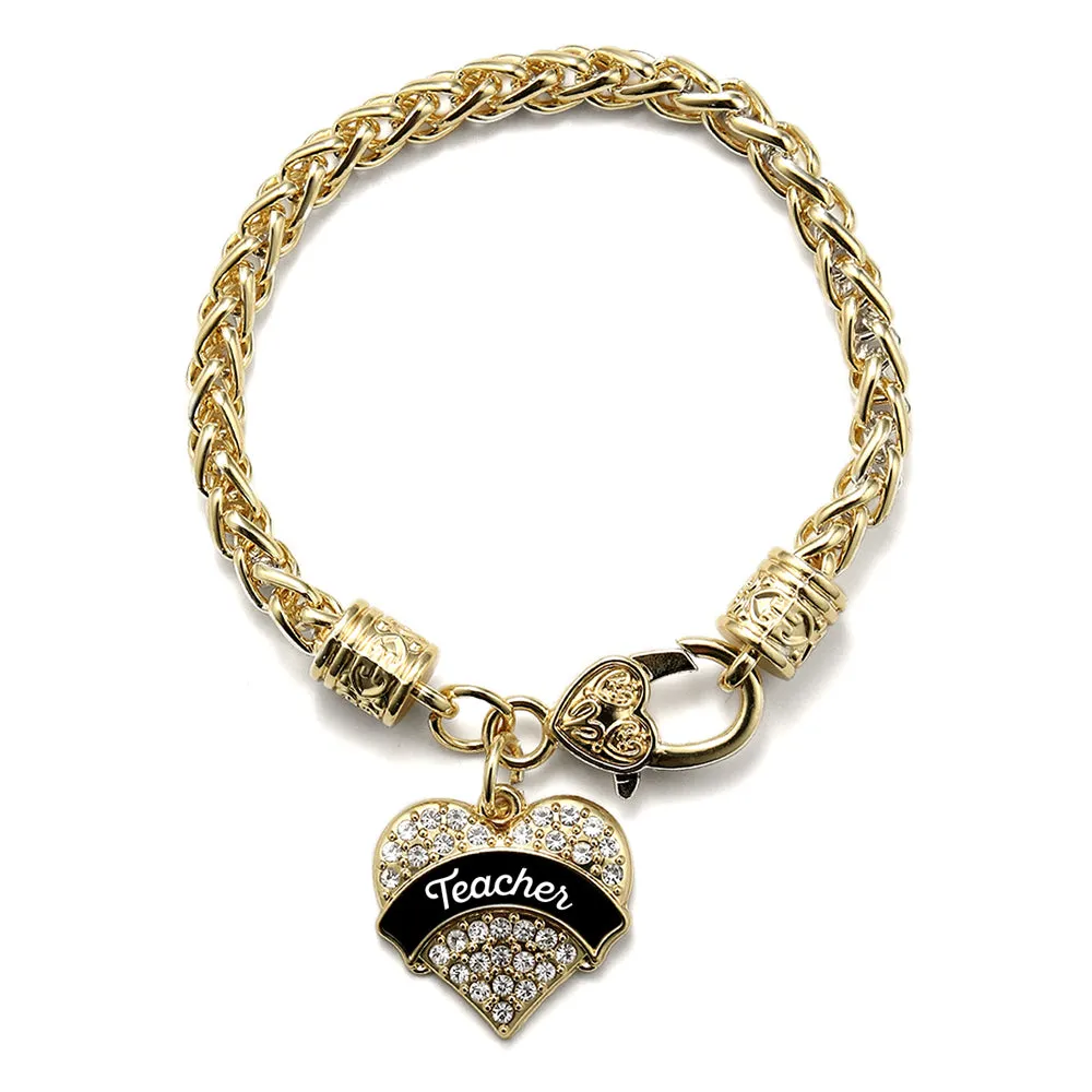 Gold Black and White Teacher Pave Heart Charm Braided Bracelet