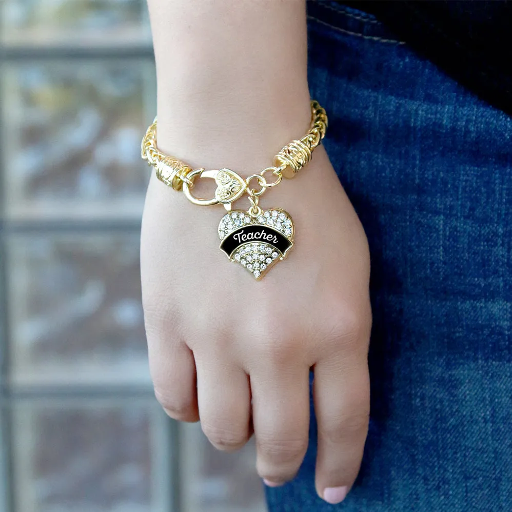 Gold Black and White Teacher Pave Heart Charm Braided Bracelet