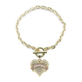 Gold Brown and White Flower Girl Pave Heart Charm Toggle Bracelet