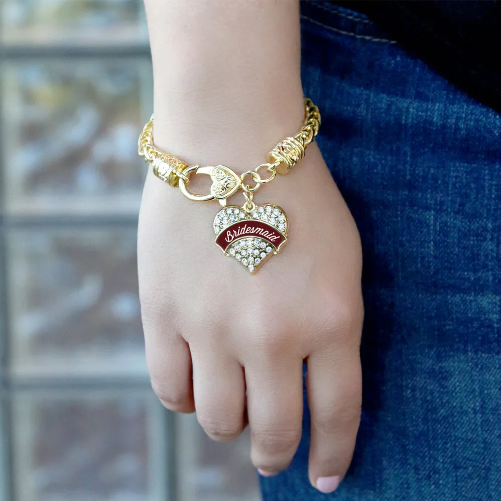 Gold Burgundy Bridesmaid Pave Heart Charm Braided Bracelet