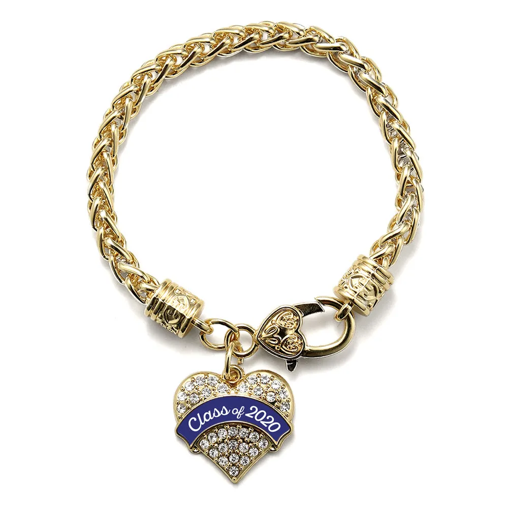 Gold Class of 2020 - Navy Pave Heart Charm Braided Bracelet