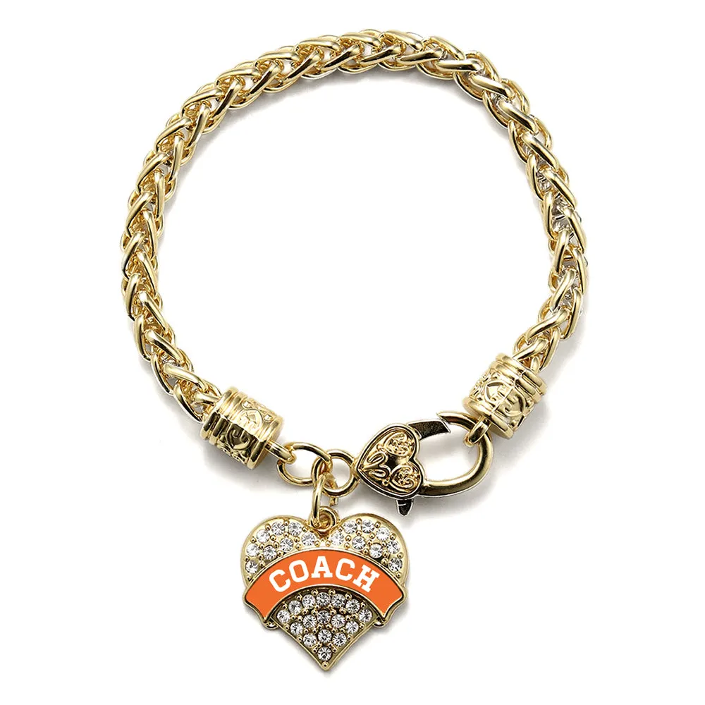 Gold Coach - Orange and White Pave Heart Charm Braided Bracelet