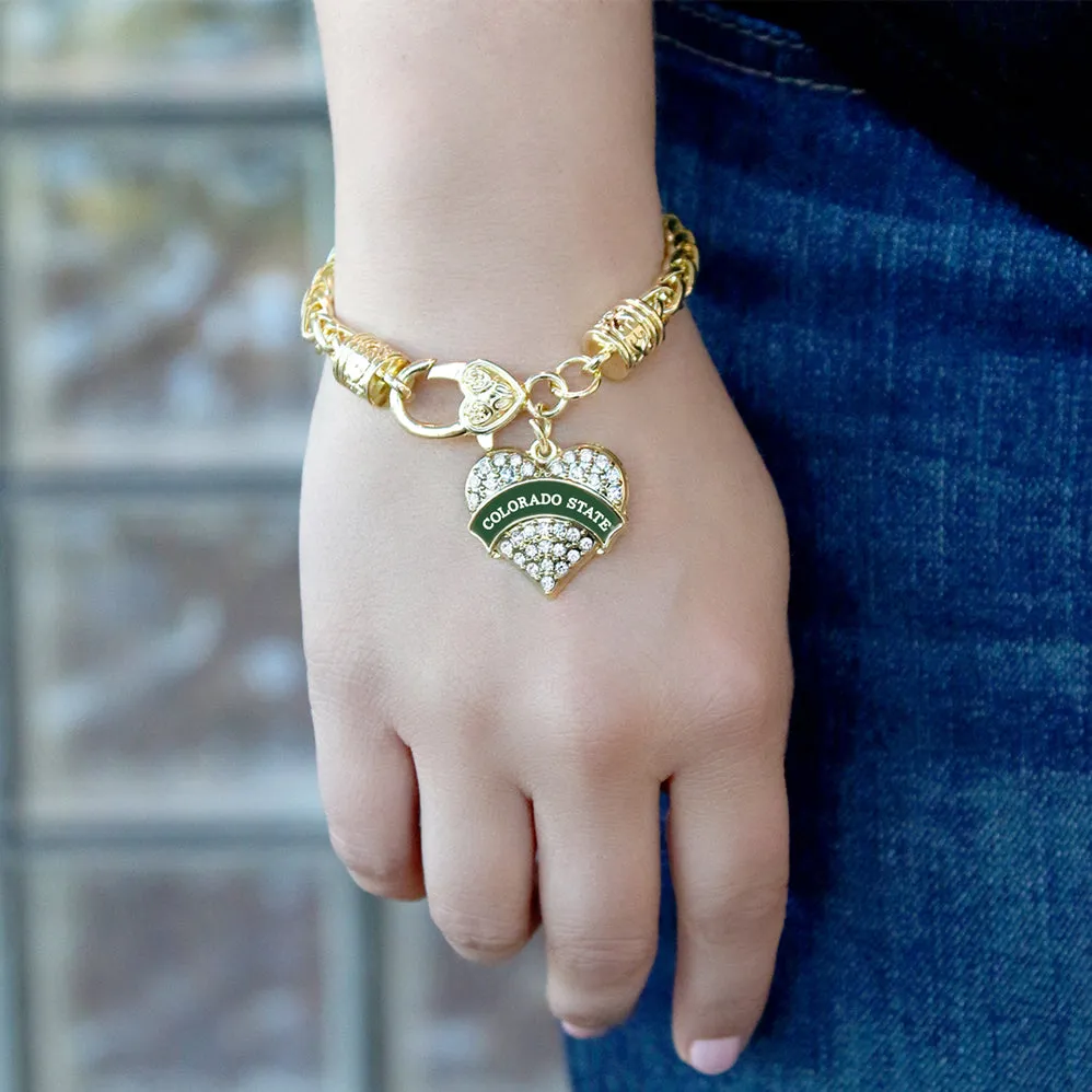 Gold Colorado State University [NCAA] Pave Heart Charm Braided Bracelet