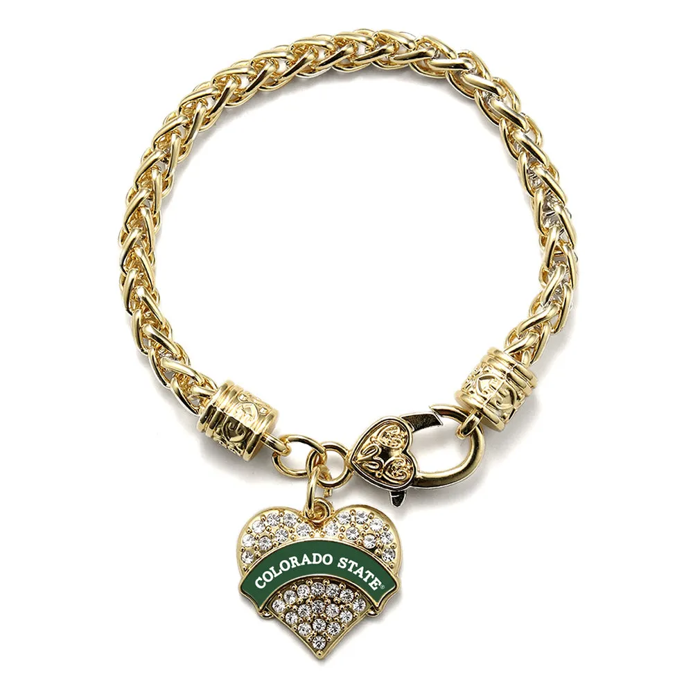 Gold Colorado State University [NCAA] Pave Heart Charm Braided Bracelet