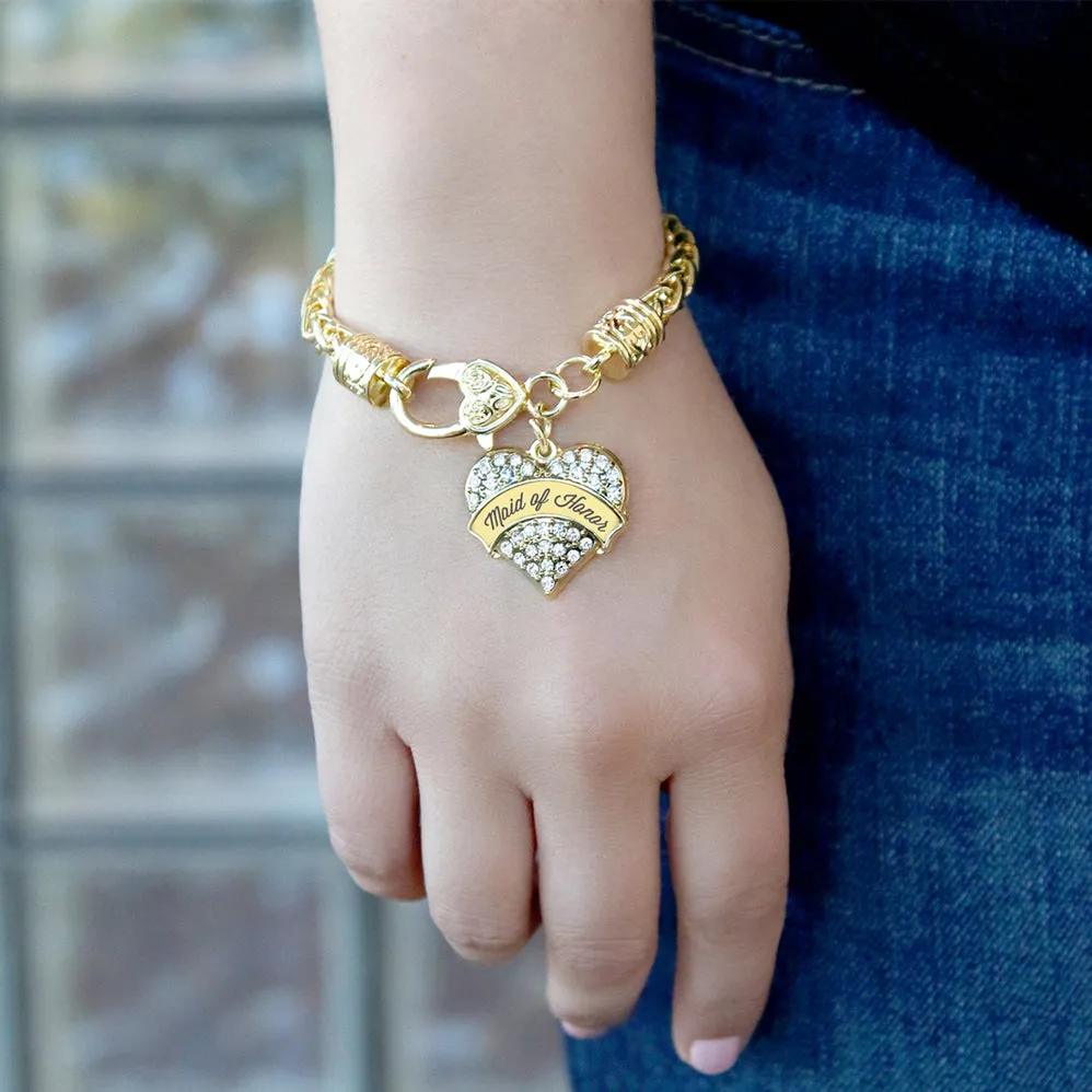 Gold Cream Maid of Honor Pave Heart Charm Braided Bracelet