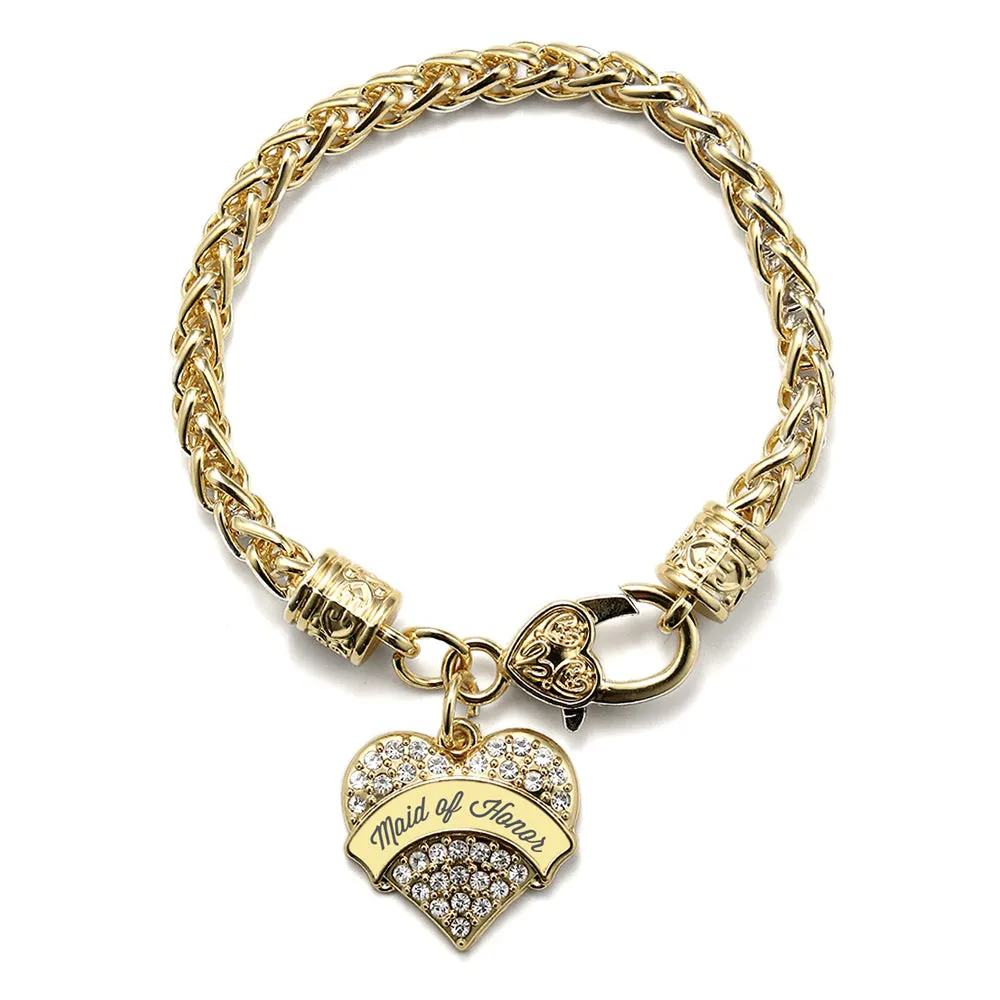 Gold Cream Maid of Honor Pave Heart Charm Braided Bracelet