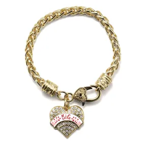 Gold Crimson Red and Rose Big Pave Heart Charm Braided Bracelet