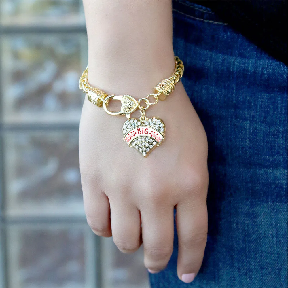 Gold Crimson Red and Rose Big Pave Heart Charm Braided Bracelet