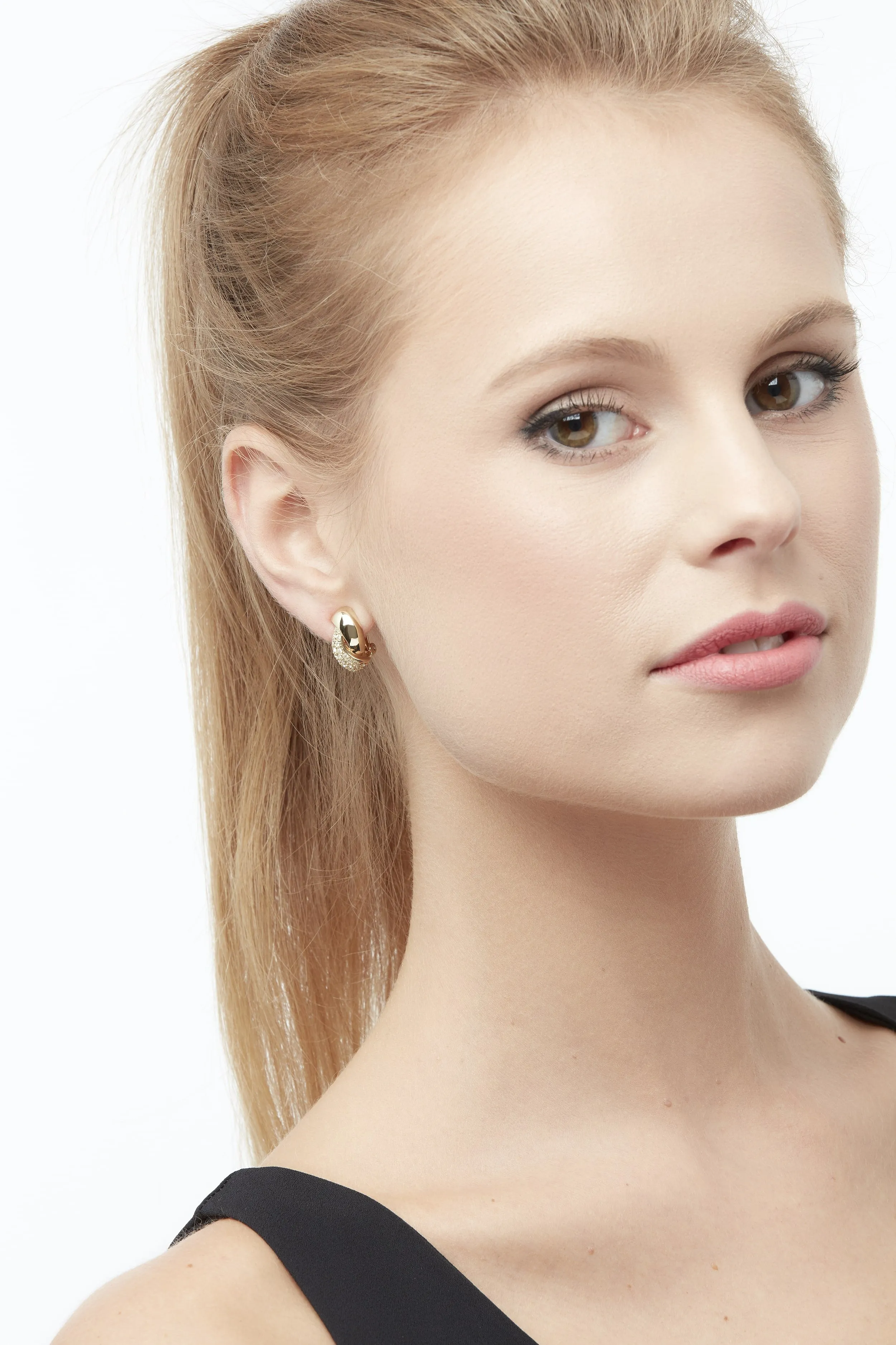 Gold Crystal Twist Clip Earrings