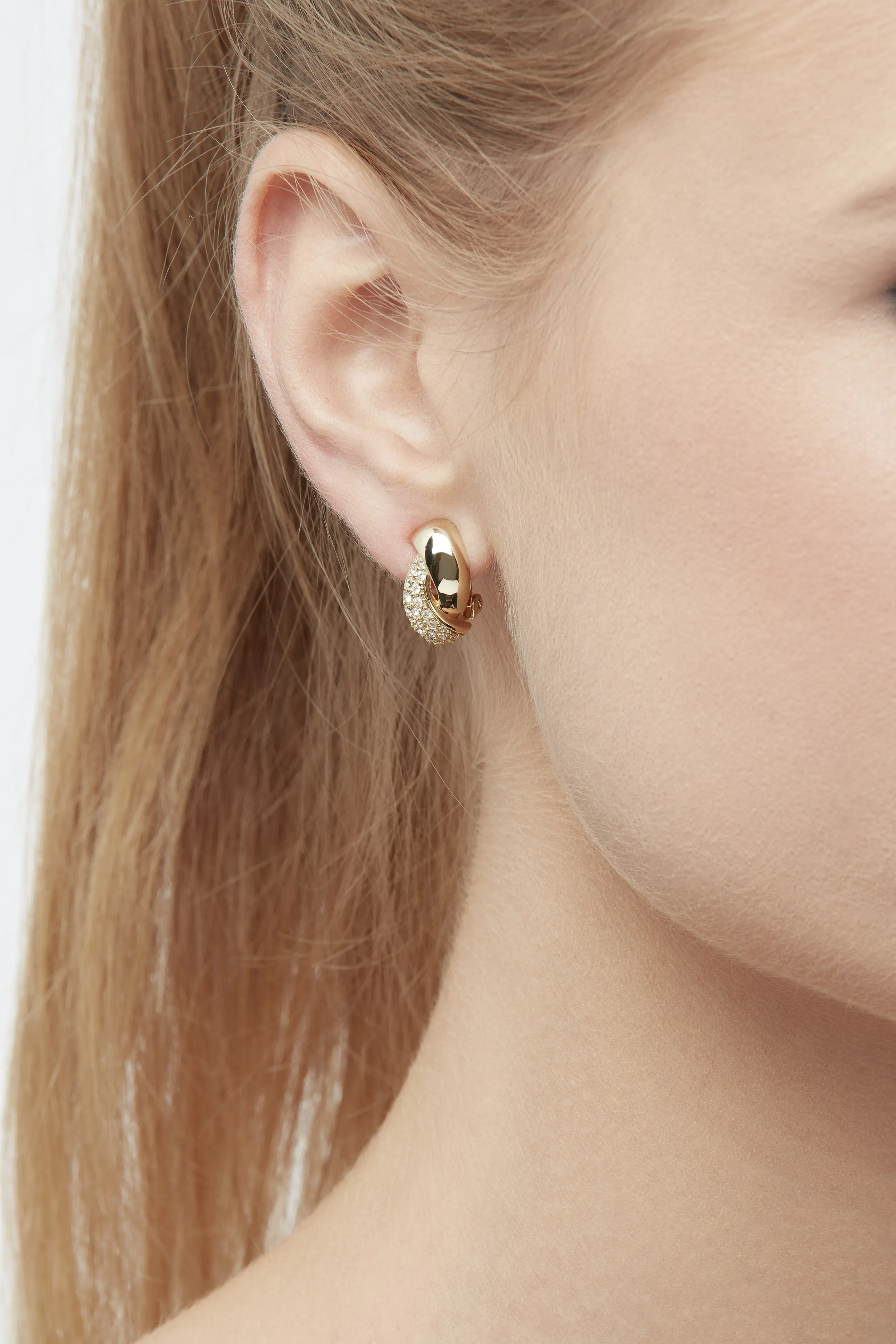 Gold Crystal Twist Clip Earrings