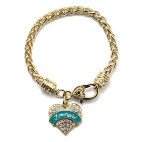 Gold Dark Teal Flower Girl Pave Heart Charm Braided Bracelet