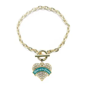 Gold Dark Teal Mom of Groom Pave Heart Charm Toggle Bracelet