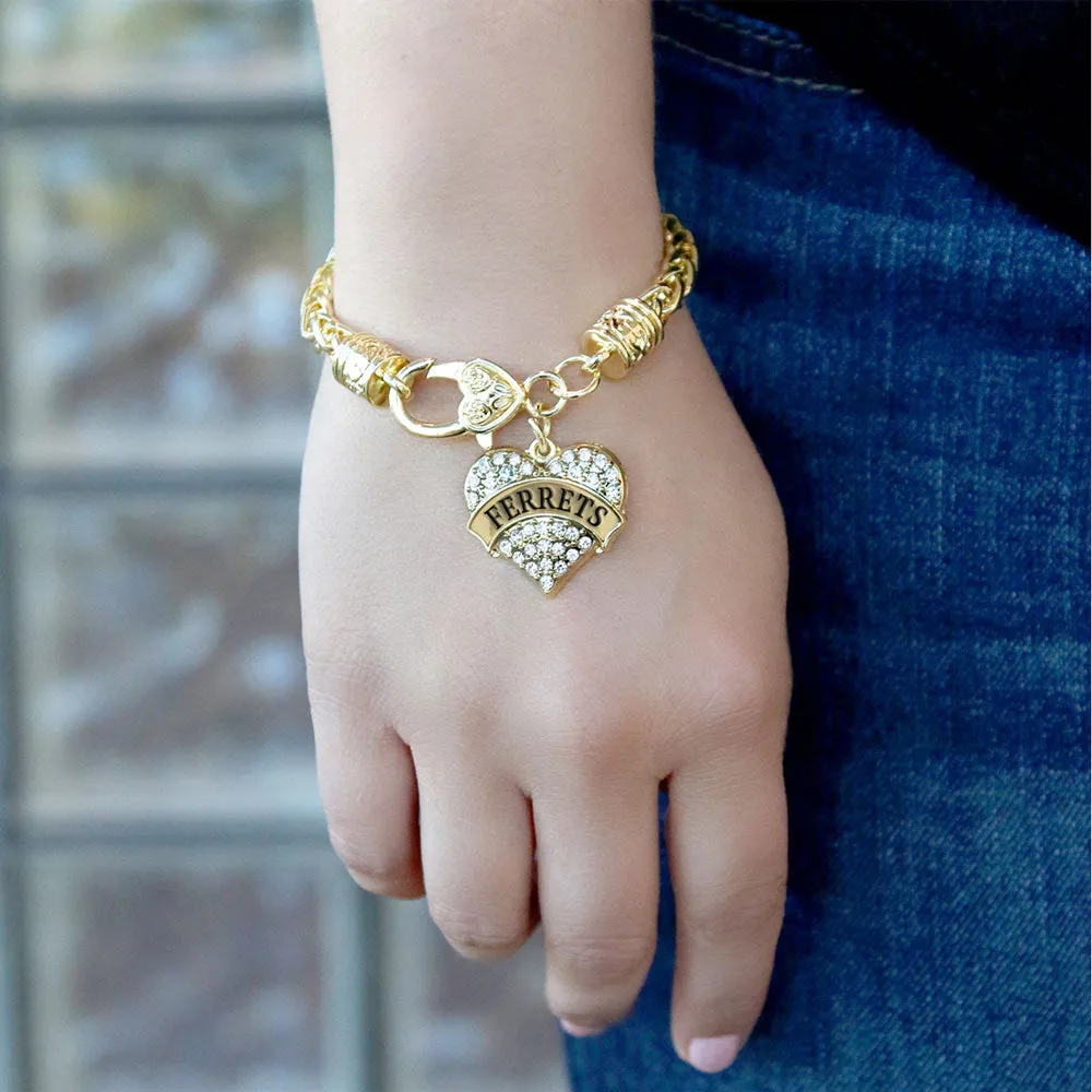 Gold Ferrets Pave Heart Charm Braided Bracelet