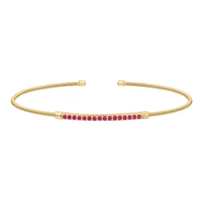 Gold Finish Sterling Silver Cable Cuff Bracelet with Simulated Ruby Birth Gems - July