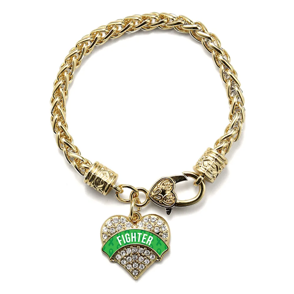 Gold Green Fighter Pave Heart Charm Braided Bracelet