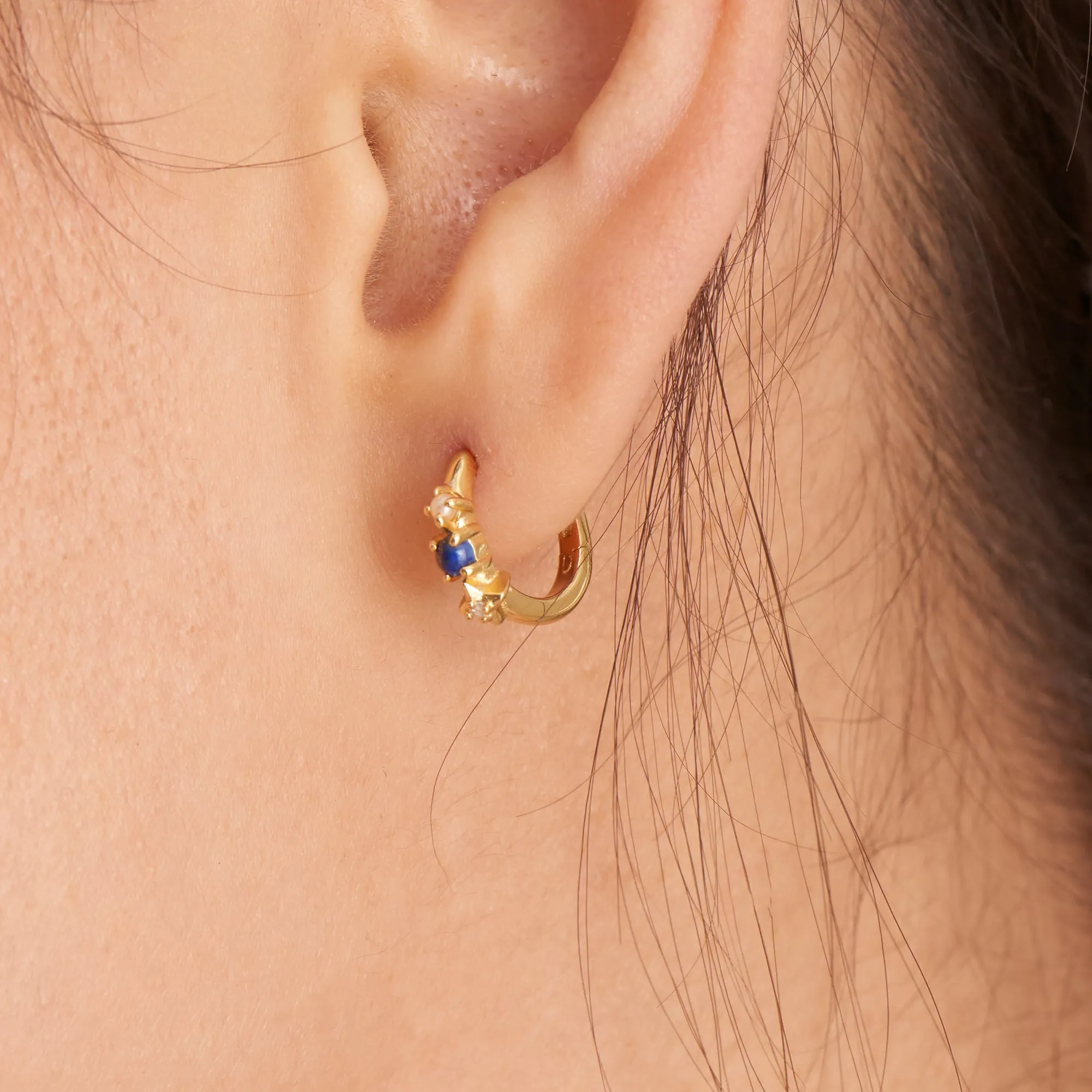 Gold Lapis Star Huggie Hoop Earrings