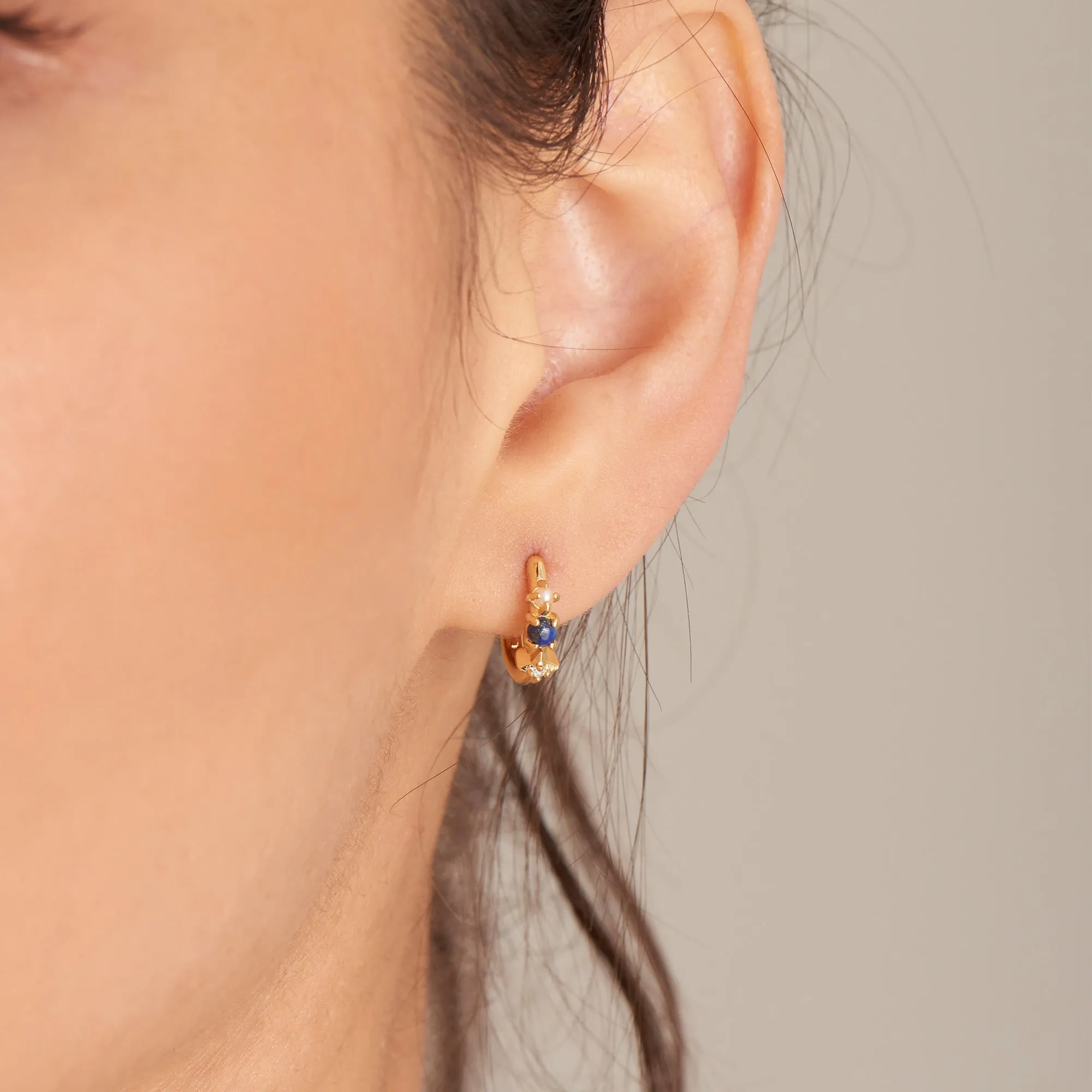 Gold Lapis Star Huggie Hoop Earrings