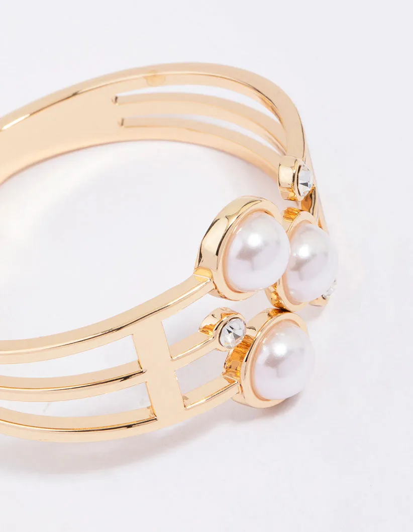 Gold Large Pearl Bangle