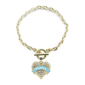 Gold Light Blue Mother Pave Heart Charm Toggle Bracelet