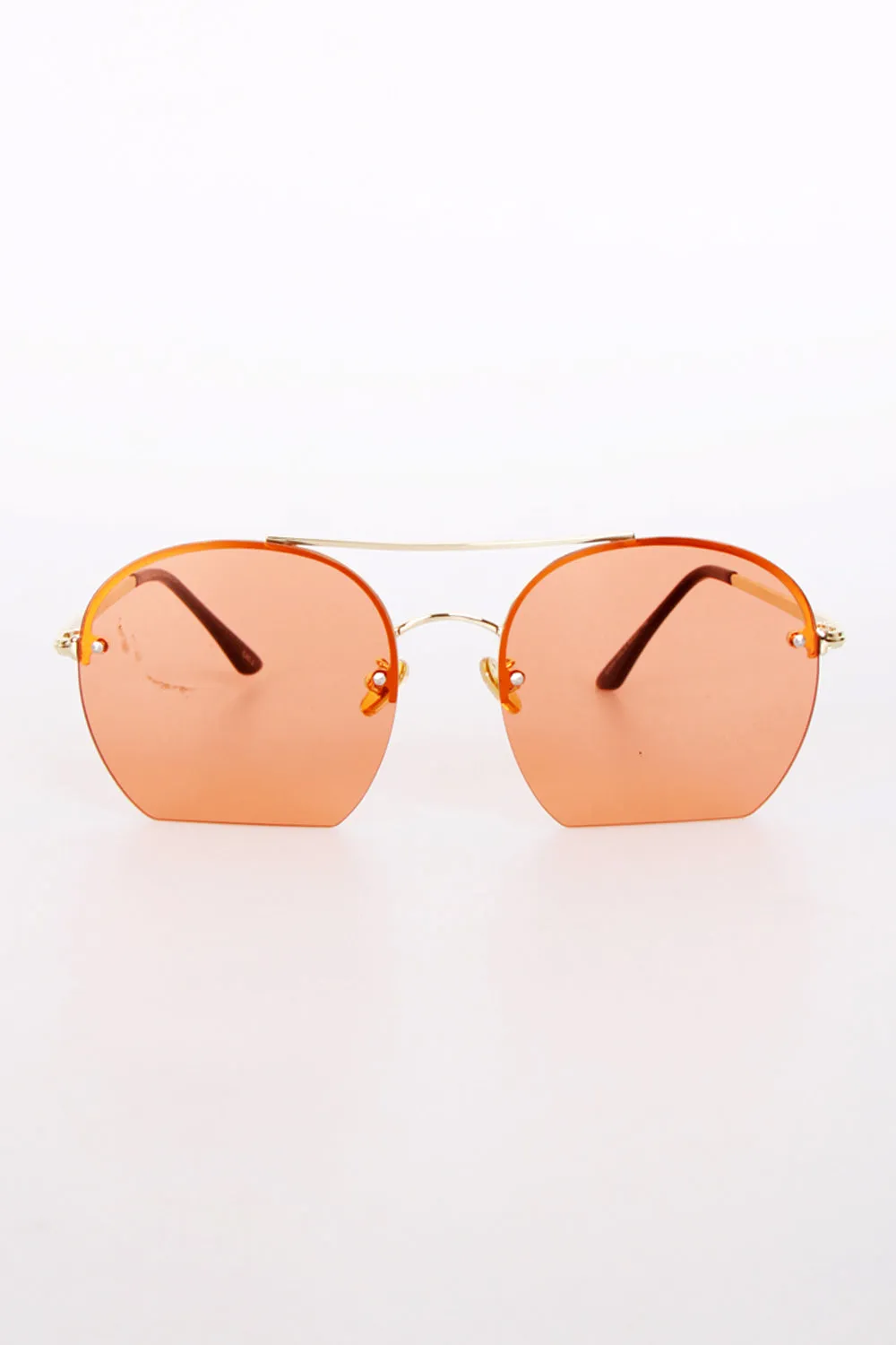 Gold Metal Frame Double Bridge Flat Bottom Sunglasses