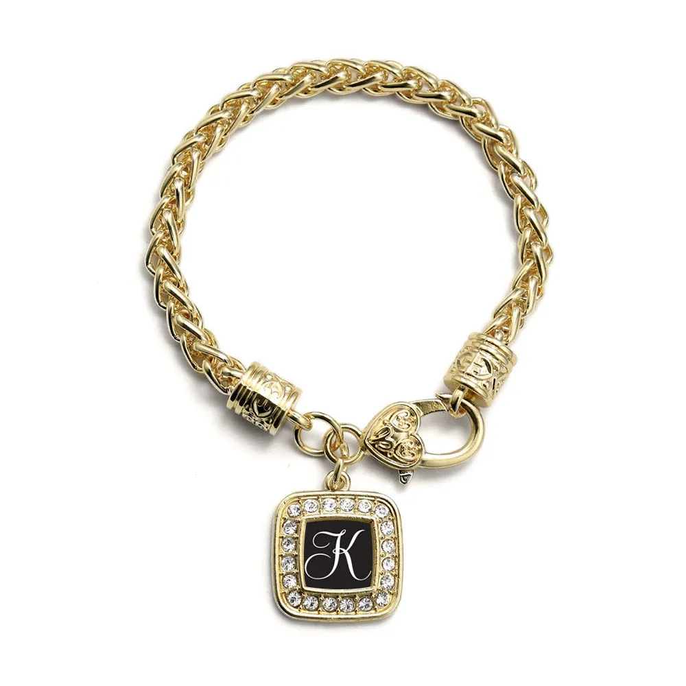 Gold My Script Initials - Letter K Square Charm Braided Bracelet