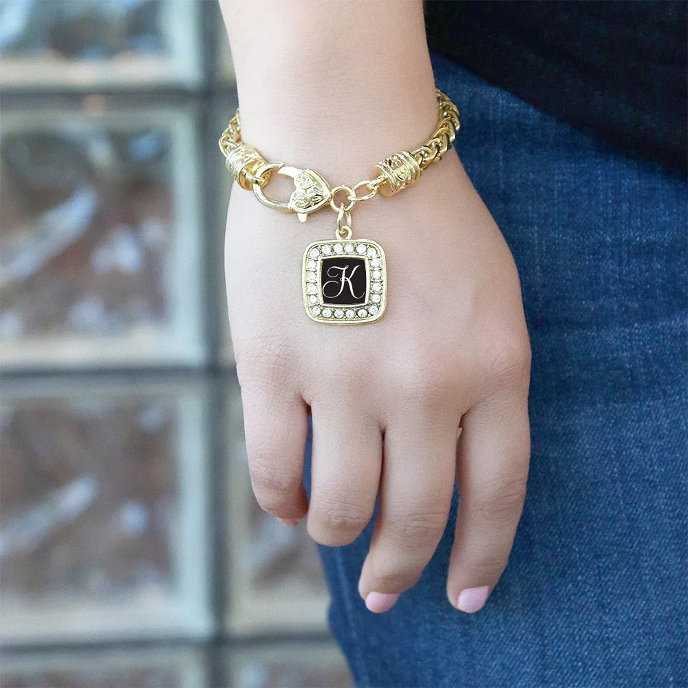 Gold My Script Initials - Letter K Square Charm Braided Bracelet