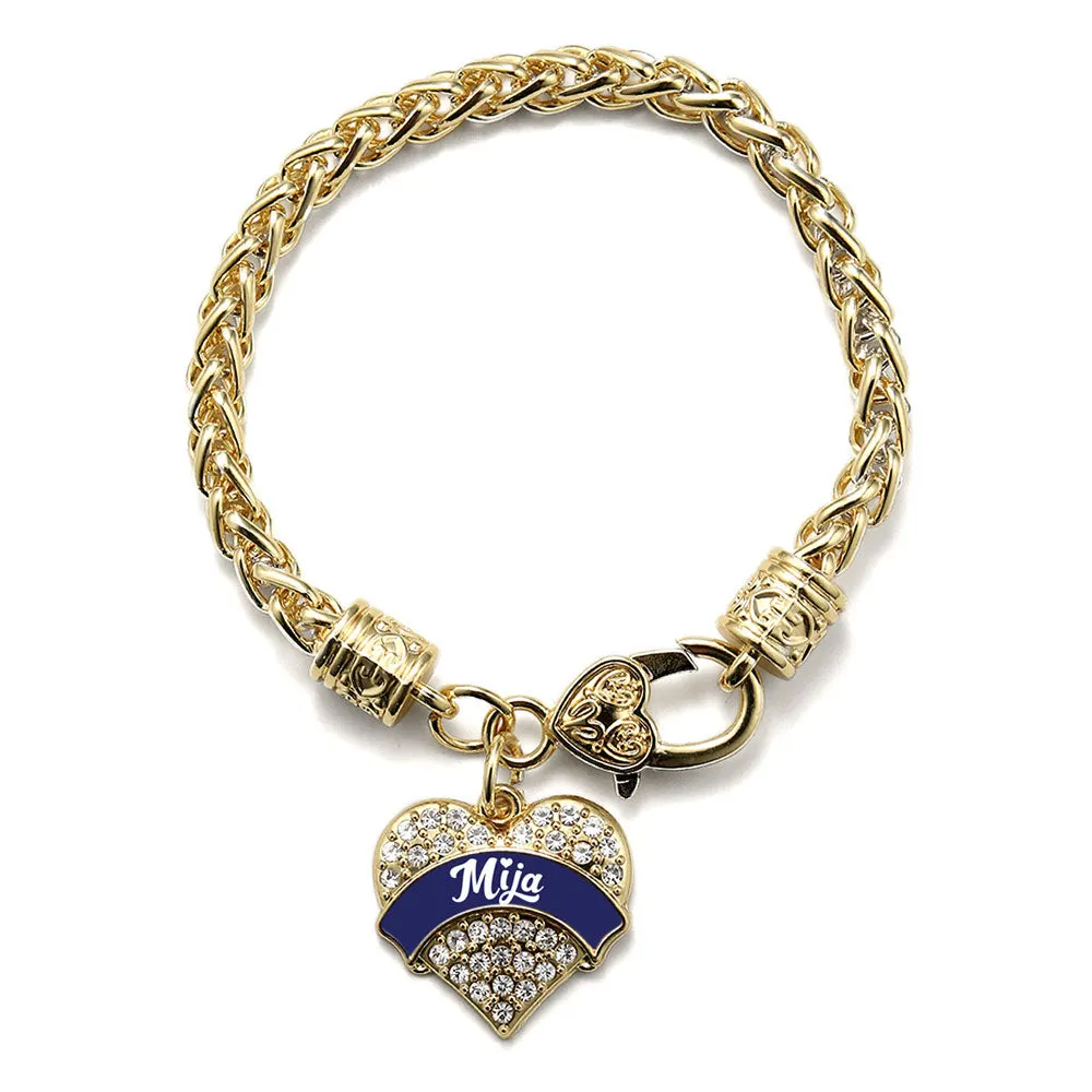 Gold Navy Blue Mija Pave Heart Charm Braided Bracelet