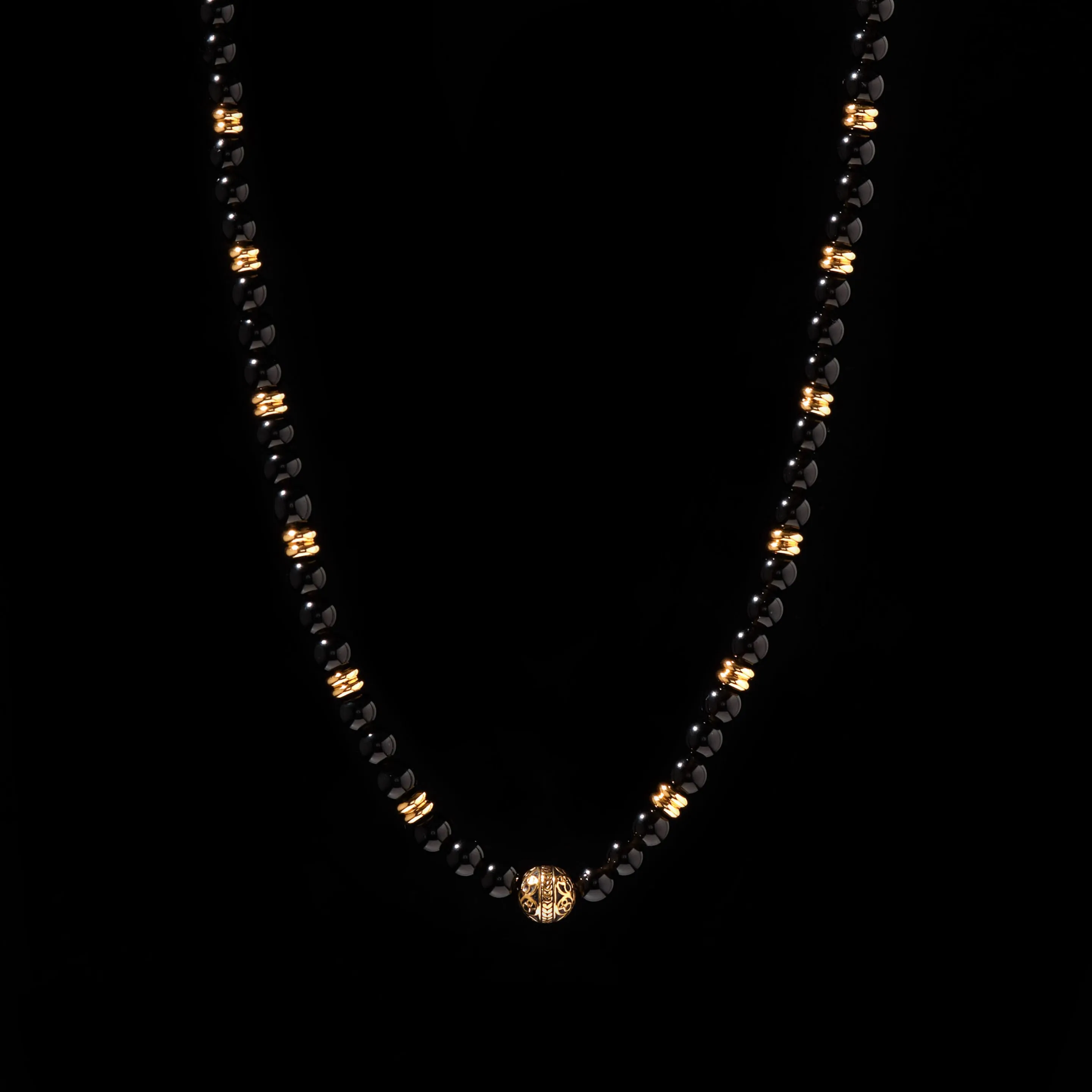 Gold Obsidian Beaded Necklace