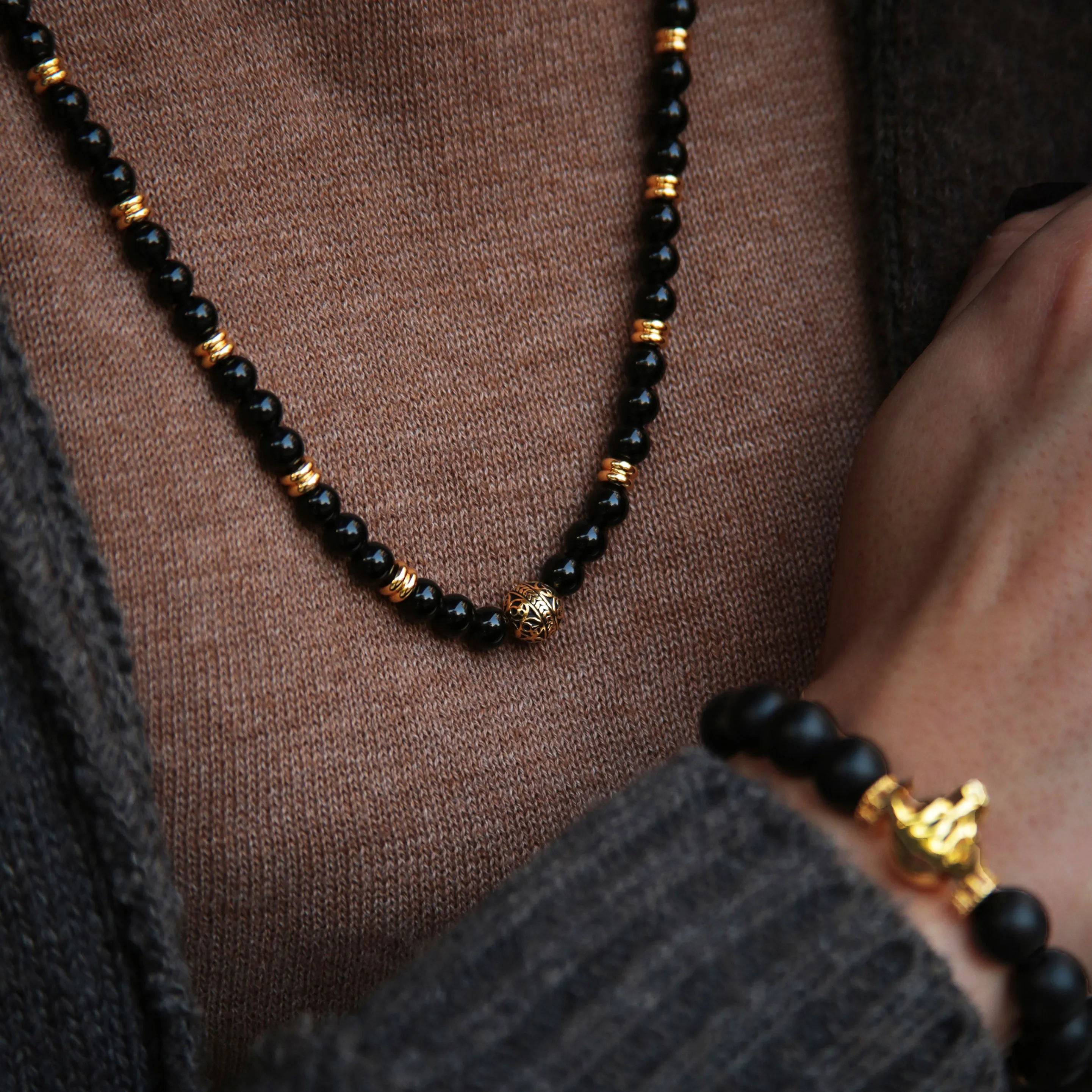 Gold Obsidian Beaded Necklace